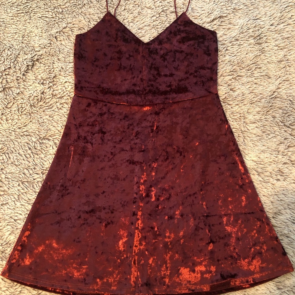 Garage, deep red velvet mini dress, size small.